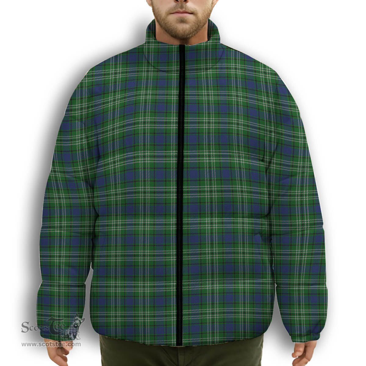ScotsTee Shop Scottish Graden Premium Tartan Collar Down Jacket Winter White Duck Down Plaid