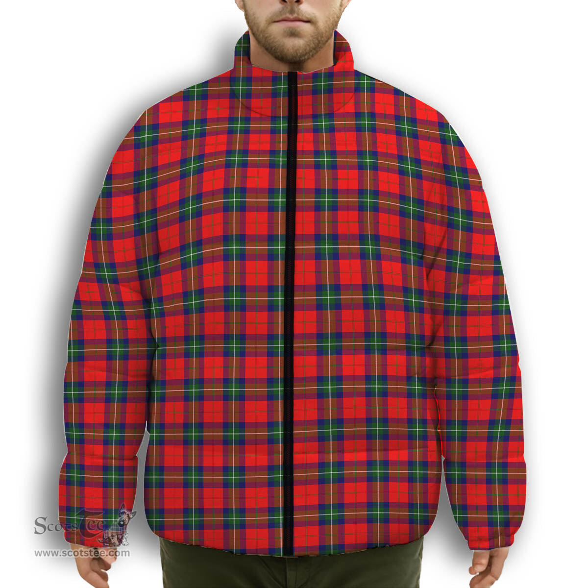 ScotsTee Shop Scottish Ruthven Modern Premium Tartan Collar Down Jacket Winter White Duck Down Plaid
