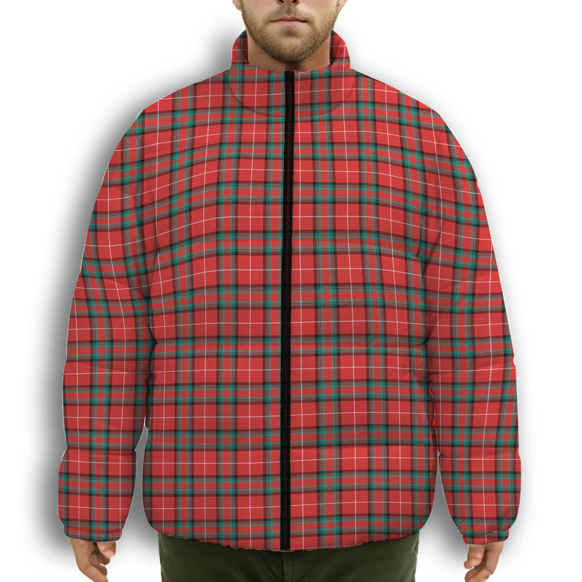 ScotsTee Shop Scottish Stewart (Stuart) of Bute Premium Tartan Collar Down Jacket Winter White Duck Down Plaid