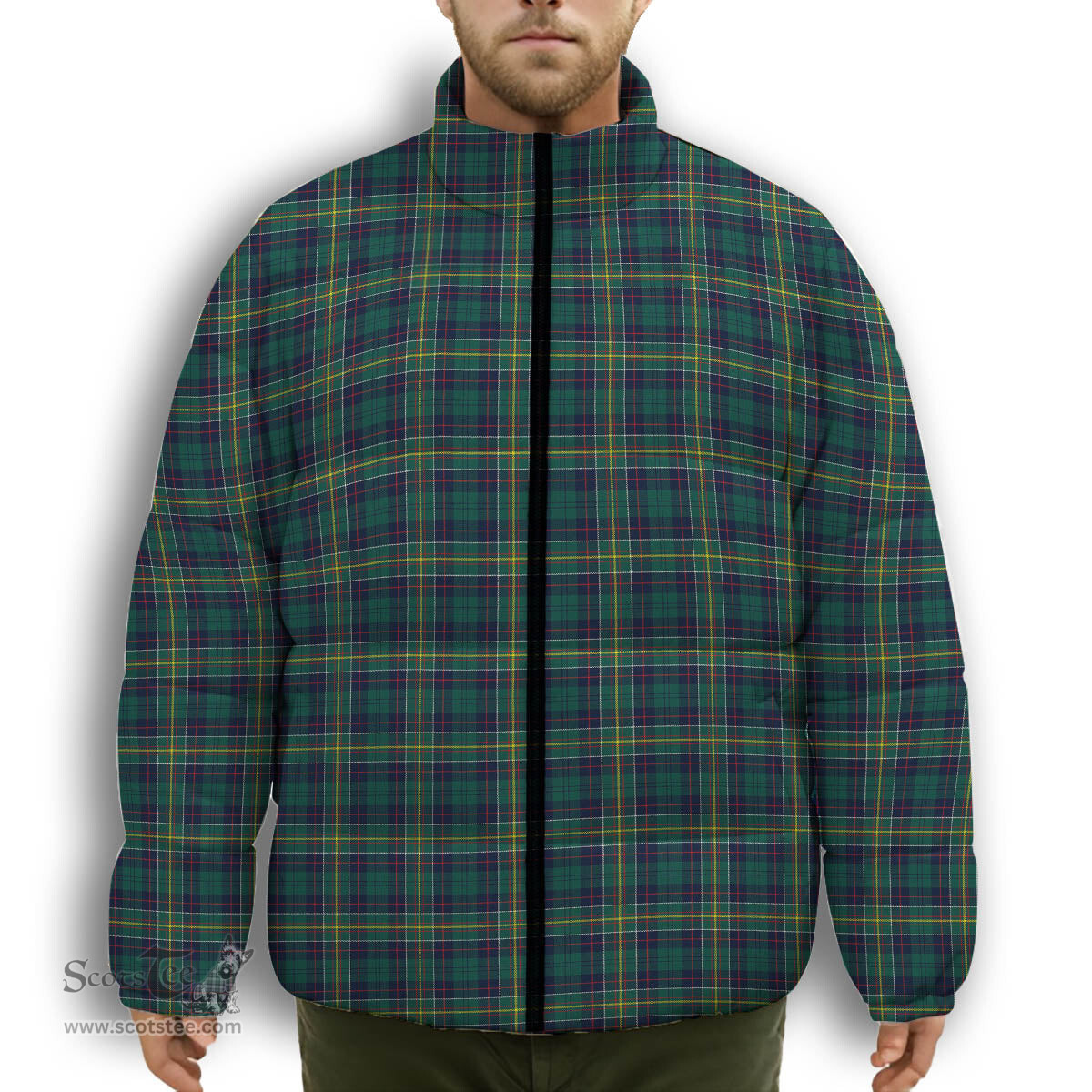 ScotsTee Shop Scottish Hunter of Hunterston Modern Premium Tartan Collar Down Jacket Winter White Duck Down Plaid