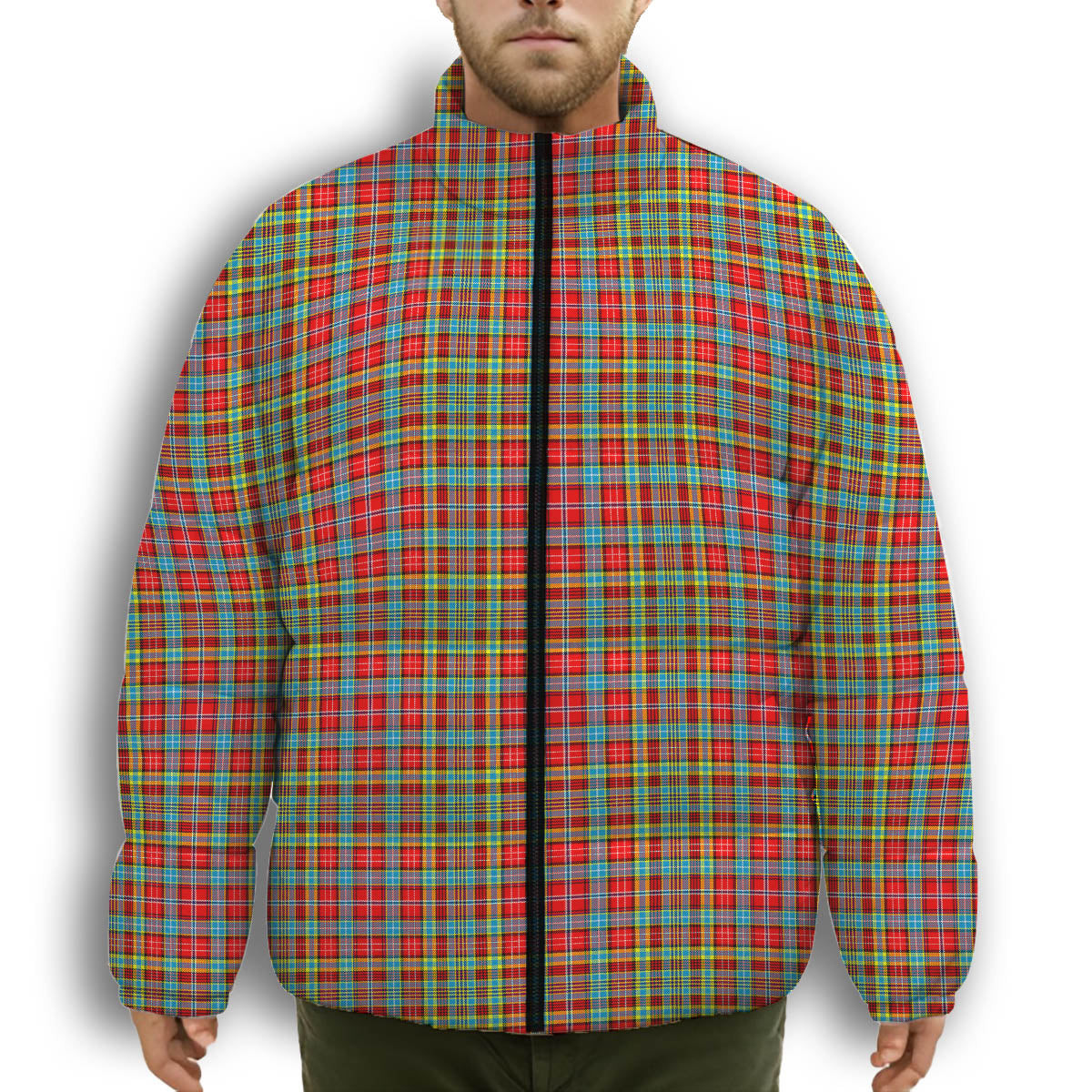ScotsTee Shop Scottish Ogilvie Premium Tartan Collar Down Jacket Winter White Duck Down Plaid