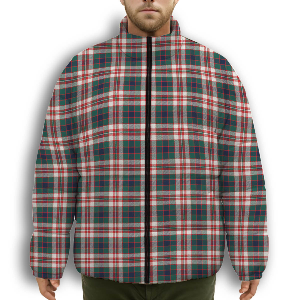 ScotsTee Shop Scottish Robertson Dress Modern Premium Tartan Collar Down Jacket Winter White Duck Down Plaid