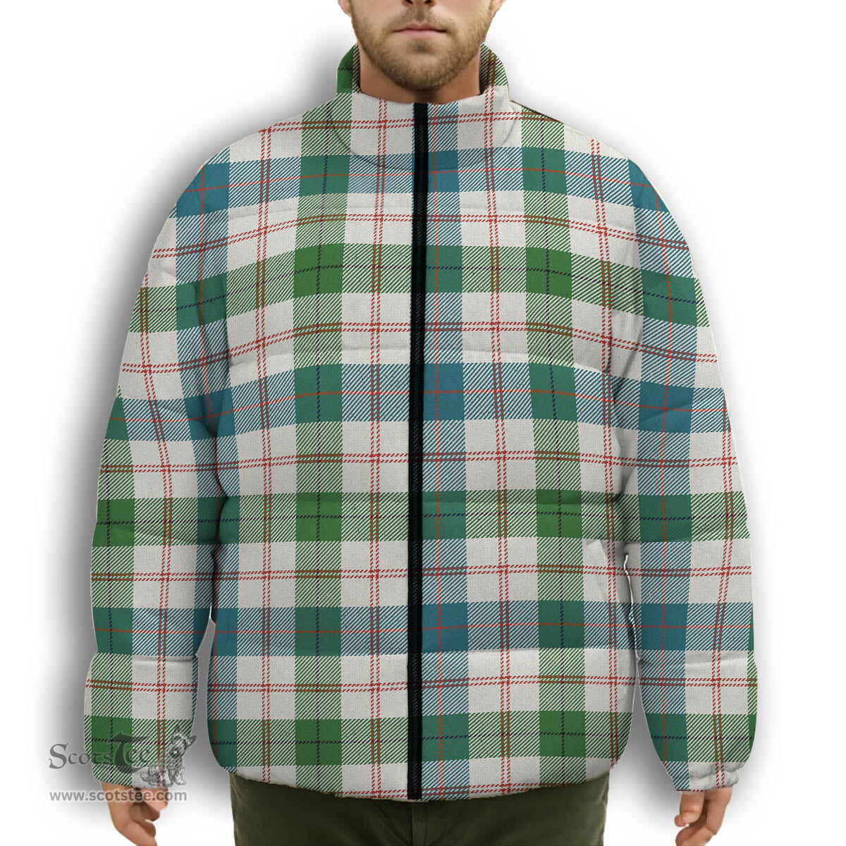 ScotsTee Shop Scottish Guthrie Dress Ancient Premium Tartan Collar Down Jacket Winter White Duck Down Plaid
