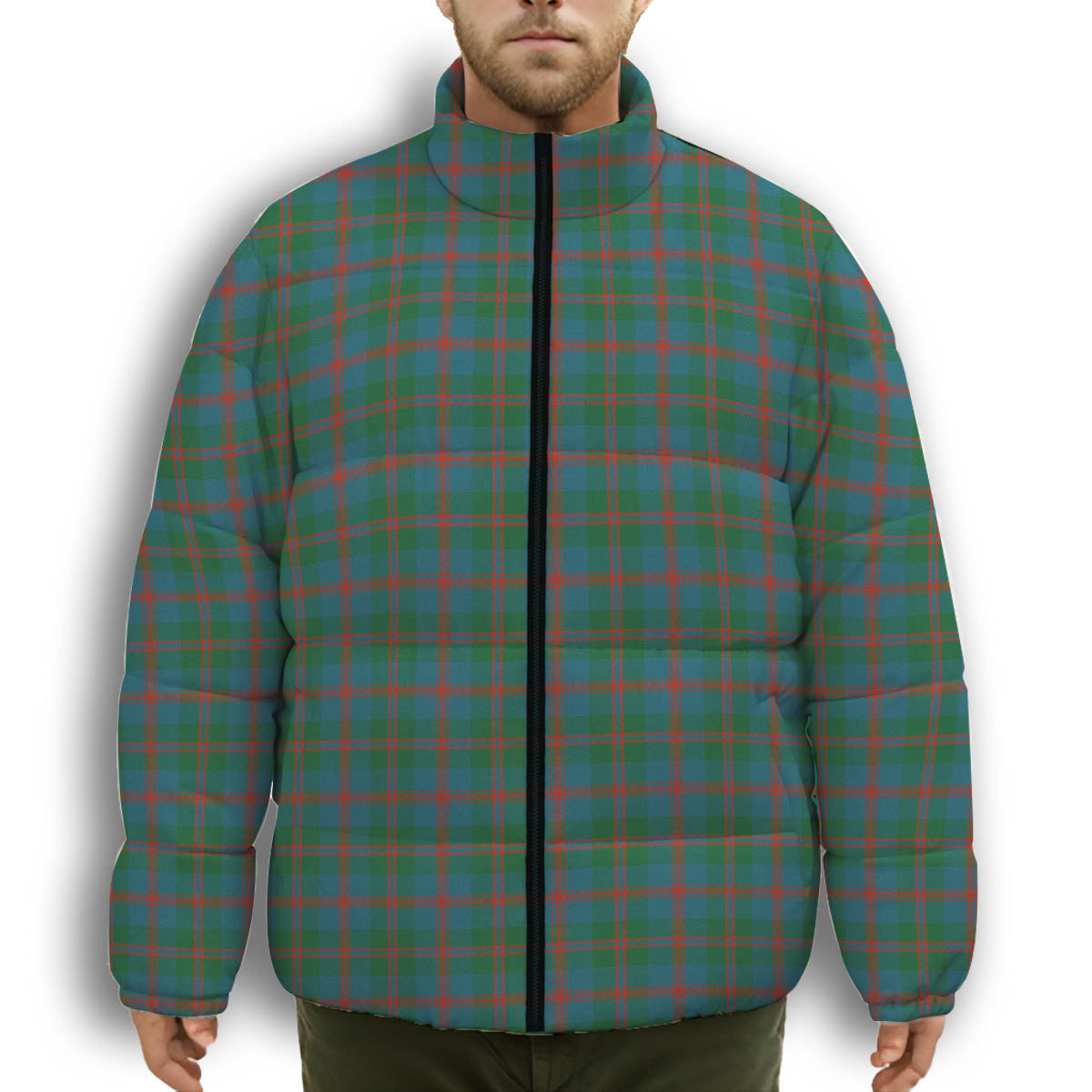 ScotsTee Shop Scottish Robertson of Struan Ancient Premium Tartan Collar Down Jacket Winter White Duck Down Plaid