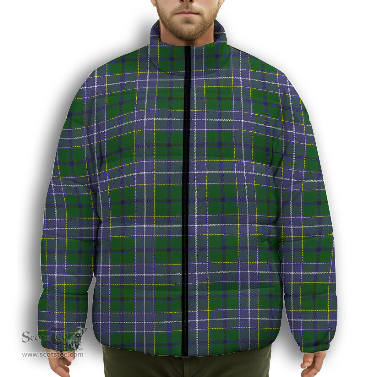 ScotsTee Shop Scottish Wishart Hunting Modern Premium Tartan Collar Down Jacket Winter White Duck Down Plaid
