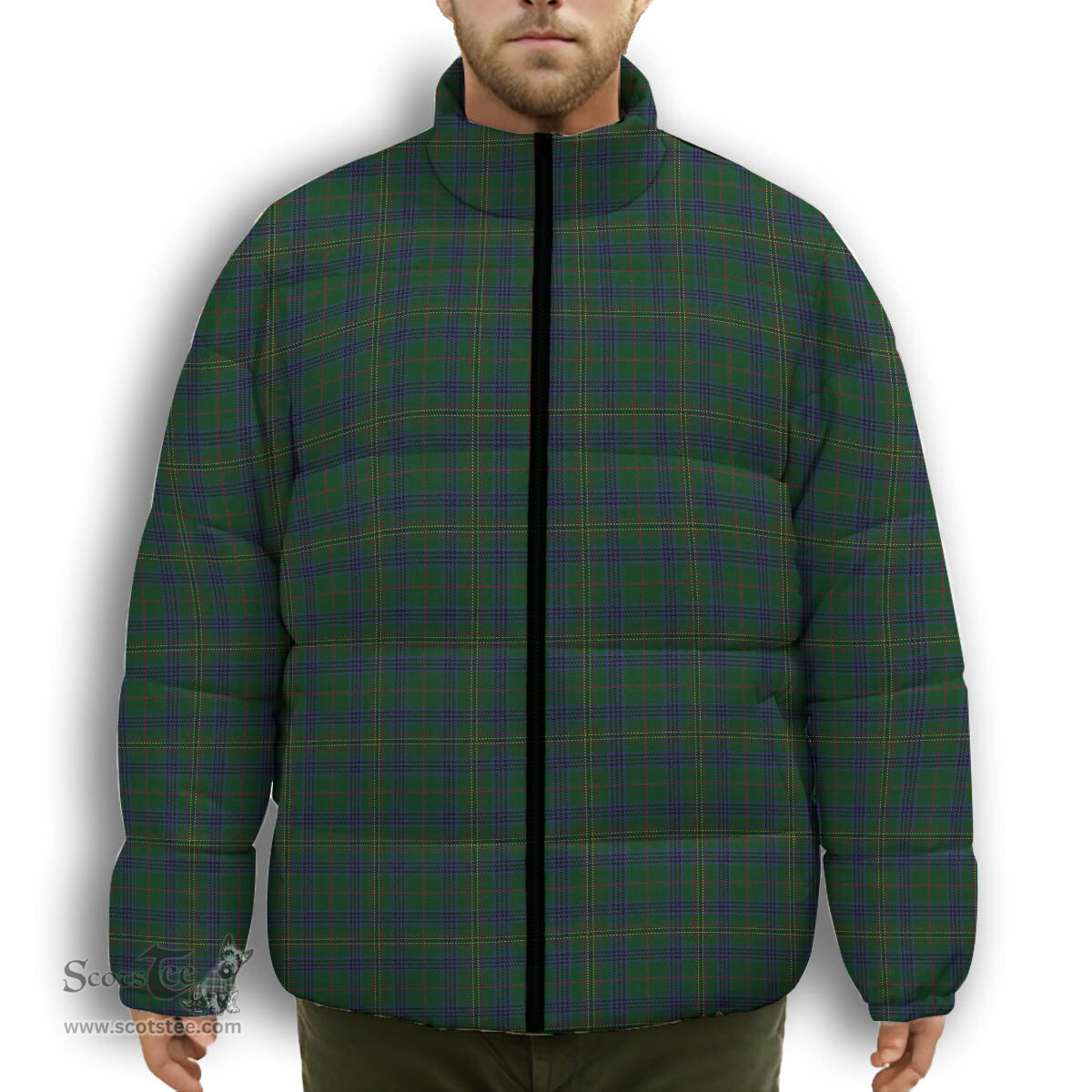 ScotsTee Shop Scottish Kennedy Premium Tartan Collar Down Jacket Winter White Duck Down Plaid