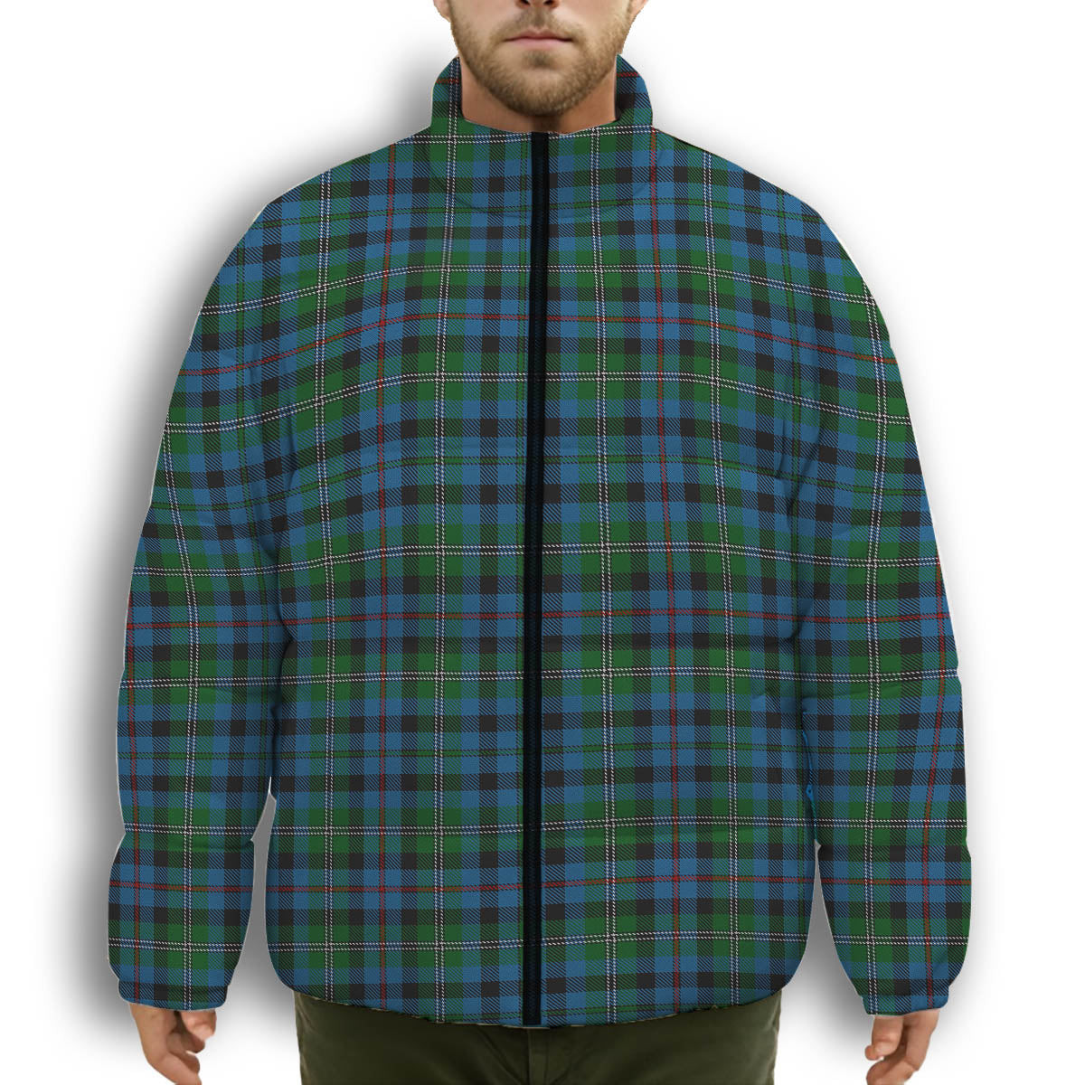 ScotsTee Shop Scottish Stephenson Hunting Red Stripe Premium Tartan Collar Down Jacket Winter White Duck Down Plaid