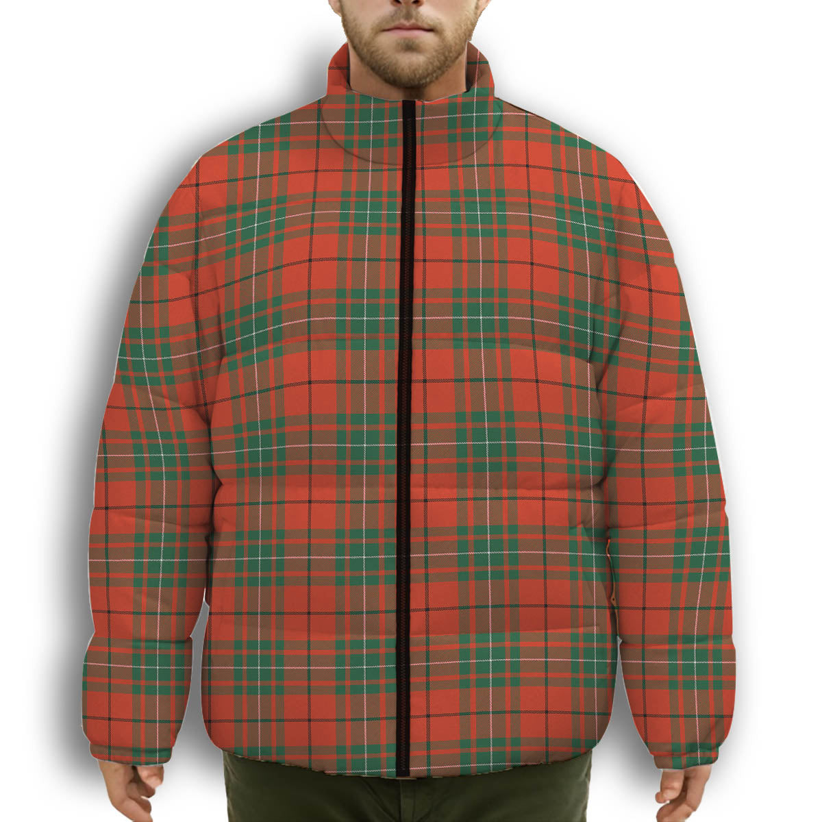 ScotsTee Shop Scottish McAuley Ancient Premium Tartan Collar Down Jacket Winter White Duck Down Plaid