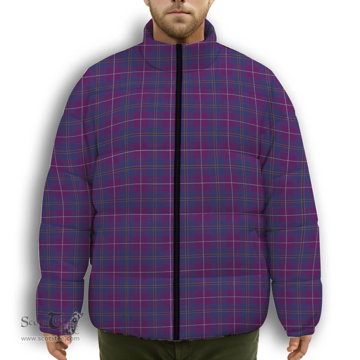 ScotsTee Shop Scottish Pride of Glencoe Premium Tartan Collar Down Jacket Winter White Duck Down Plaid