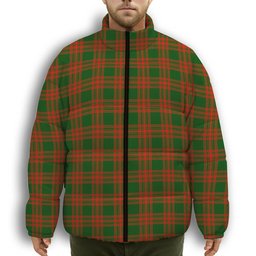 ScotsTee Shop Scottish Menzies Green Modern Premium Tartan Collar Down Jacket Winter White Duck Down Plaid