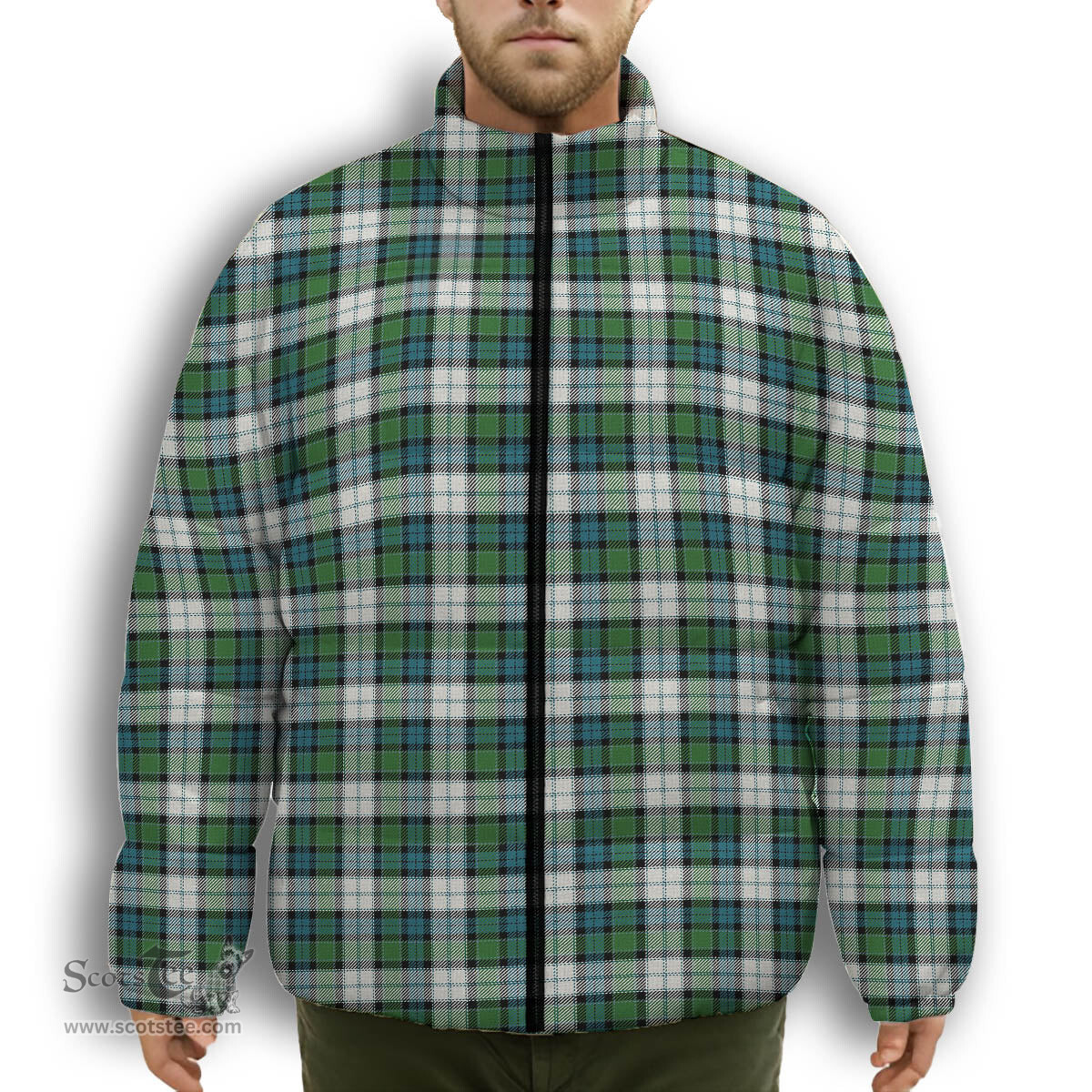 ScotsTee Shop Scottish Graham Dress Ancient Premium Tartan Collar Down Jacket Winter White Duck Down Plaid