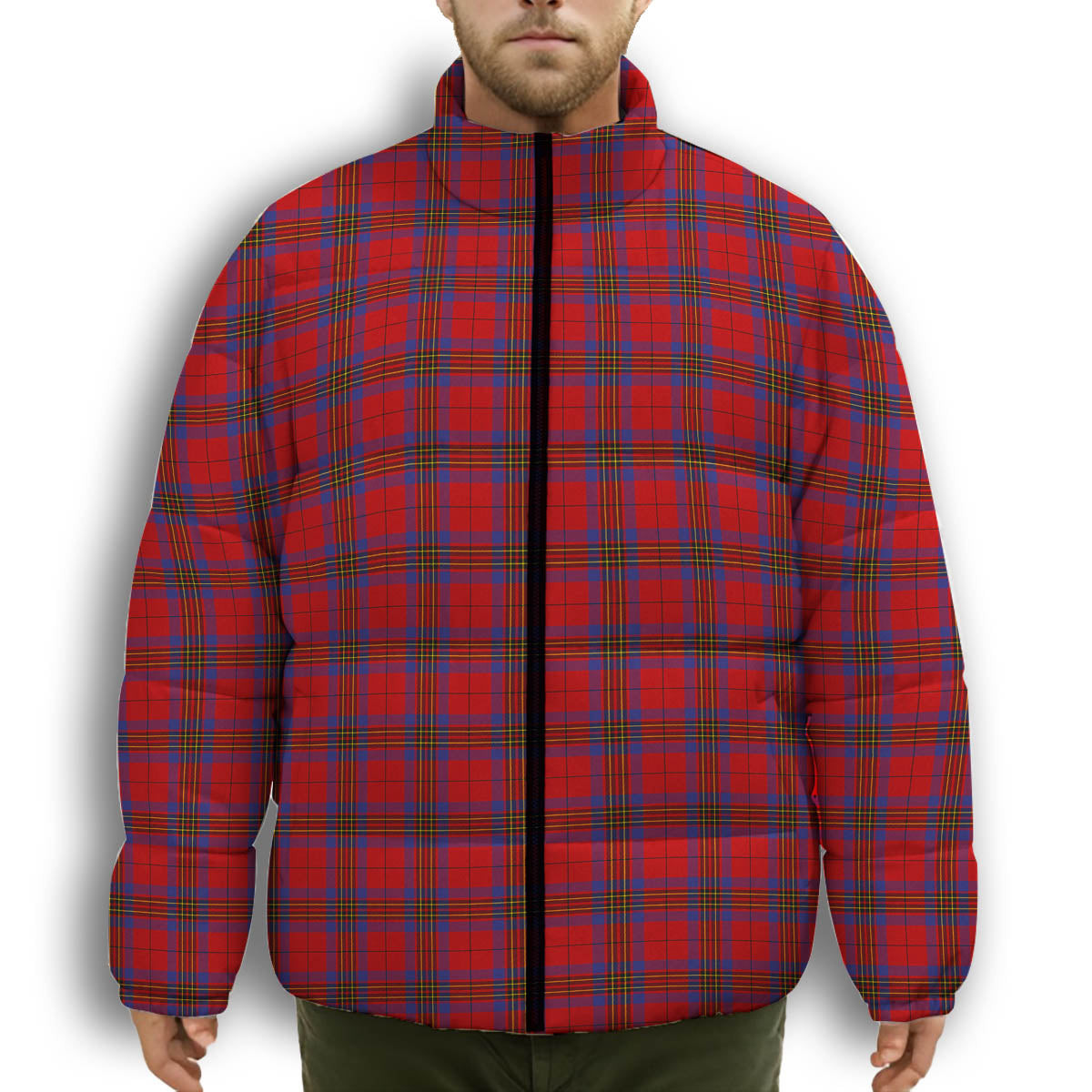ScotsTee Shop Scottish Leslie Modern Premium Tartan Collar Down Jacket Winter White Duck Down Plaid