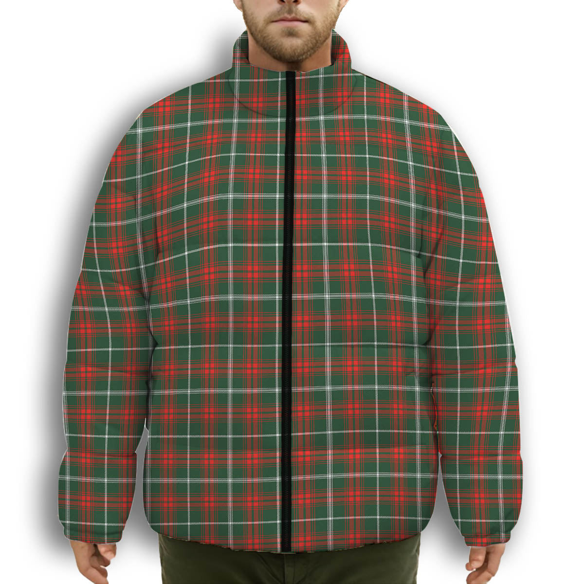 ScotsTee Shop Scottish Prince of Wales Premium Tartan Collar Down Jacket Winter White Duck Down Plaid