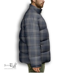 ScotsTee Shop Scottish Navy Formal Dress Premium Tartan Collar Down Jacket Winter White Duck Down Plaid