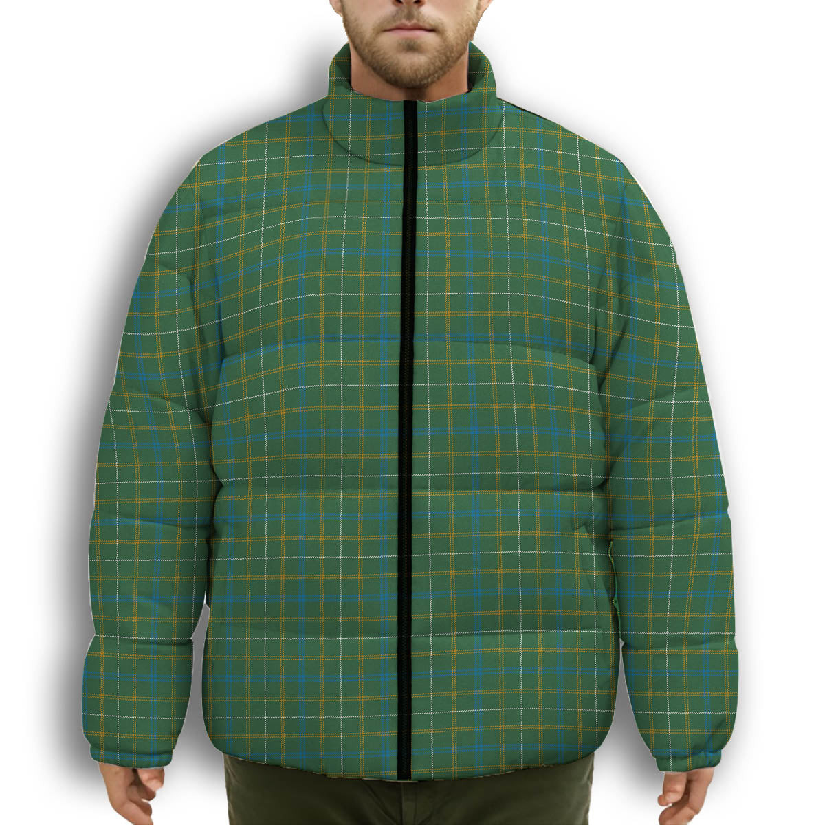 ScotsTee Shop Scottish Kennedy Irish Modern Premium Tartan Collar Down Jacket Winter White Duck Down Plaid