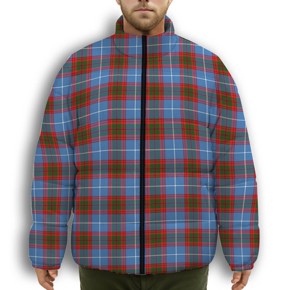ScotsTee Shop Scottish Pennycook Premium Tartan Collar Down Jacket Winter White Duck Down Plaid