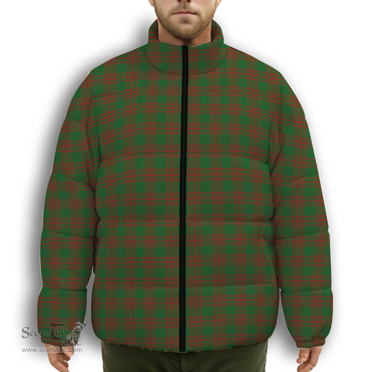 ScotsTee Shop Scottish Menzies Premium Tartan Collar Down Jacket Winter White Duck Down Plaid