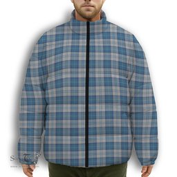 ScotsTee Shop Scottish Menzies Dress Blue and White Premium Tartan Collar Down Jacket Winter White Duck Down Plaid