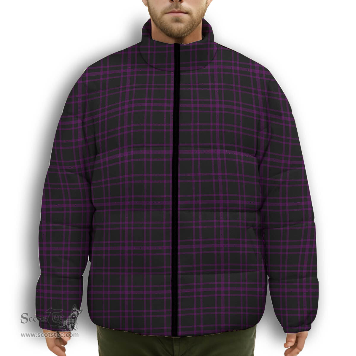 ScotsTee Shop Scottish Leonard Hunting Premium Tartan Collar Down Jacket Winter White Duck Down Plaid
