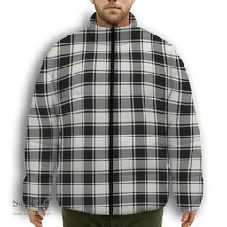 ScotsTee Shop Scottish MacFie Black & White Ancient Premium Tartan Collar Down Jacket Winter White Duck Down Plaid