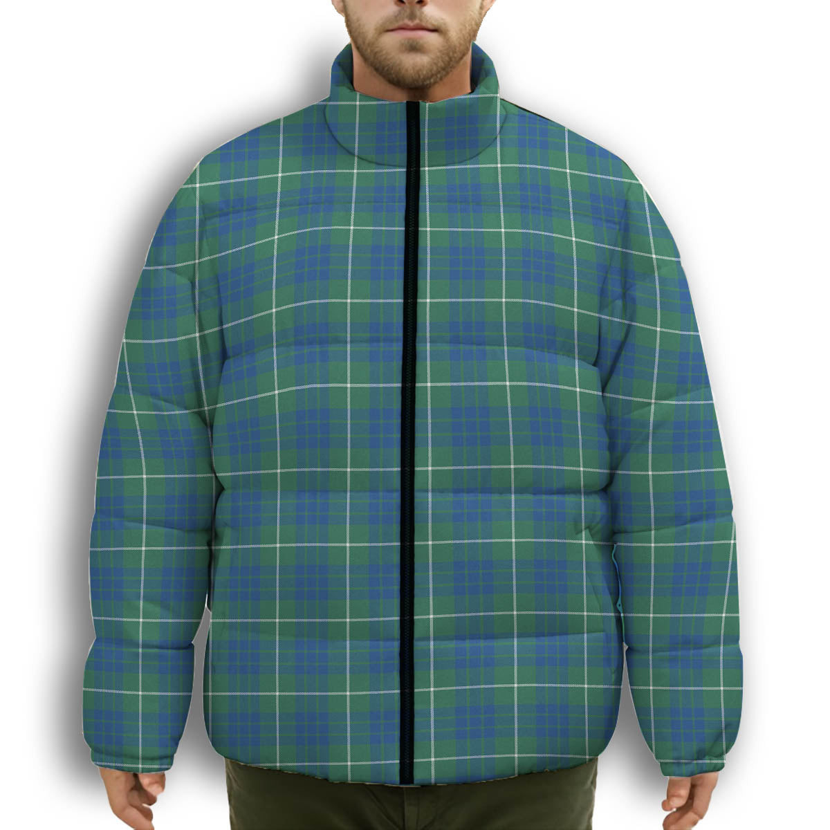 ScotsTee Shop Scottish Hamilton Hunting Ancient Premium Tartan Collar Down Jacket Winter White Duck Down Plaid