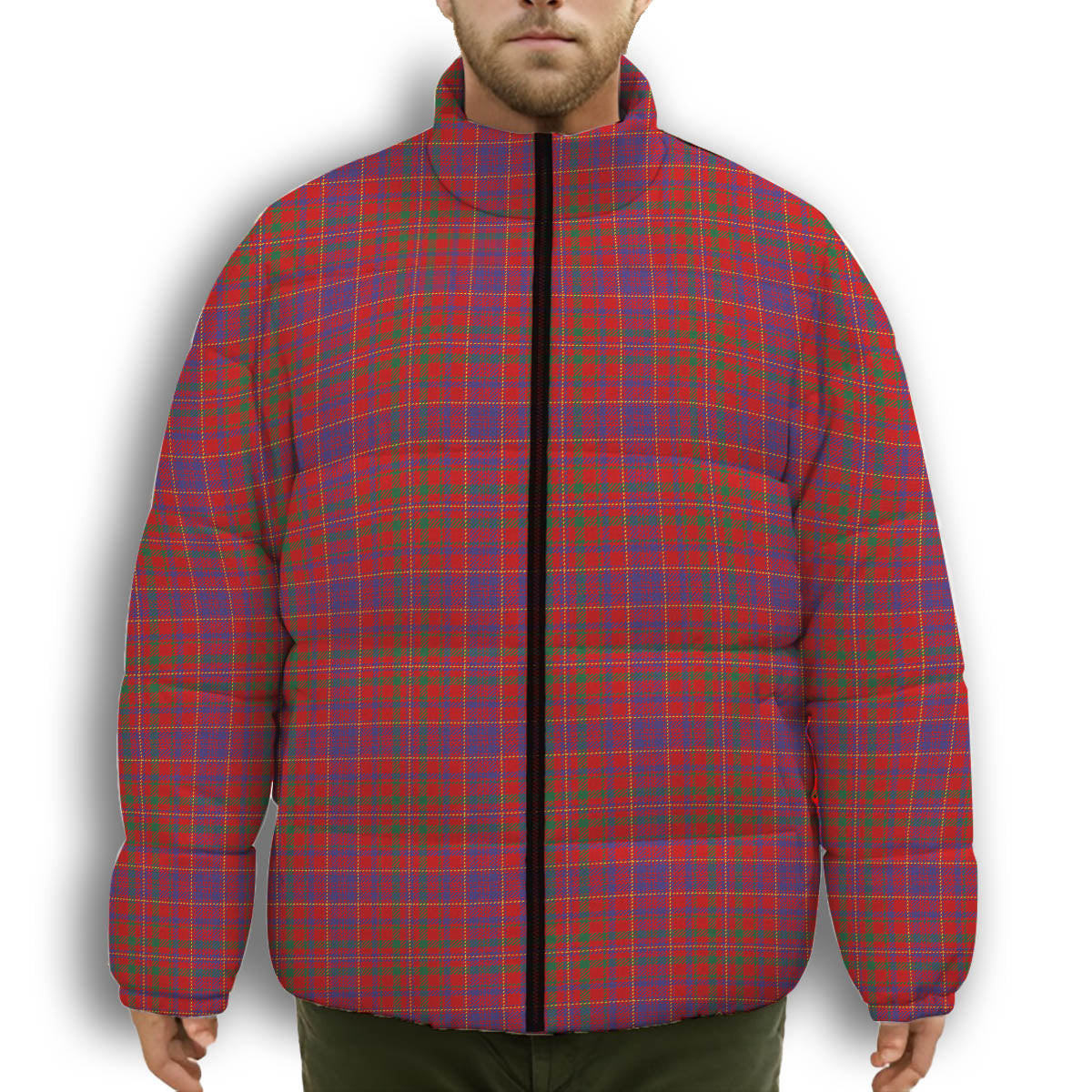 ScotsTee Shop Scottish McLeod Red Modern Premium Tartan Collar Down Jacket Winter White Duck Down Plaid