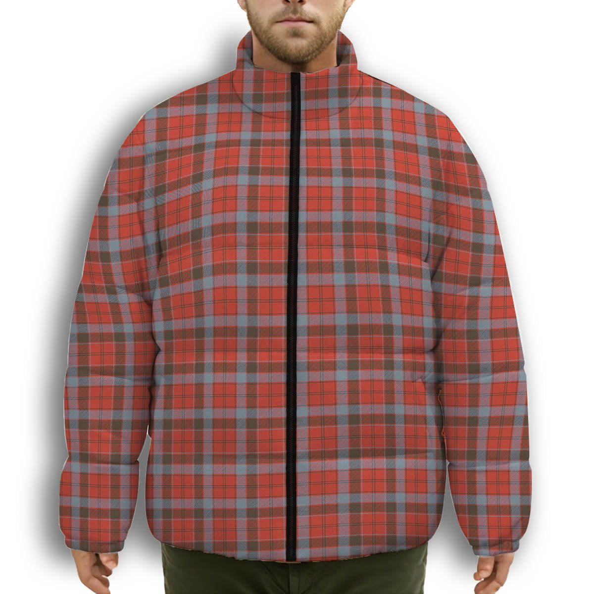 ScotsTee Shop Scottish Robertson Weathered Premium Tartan Collar Down Jacket Winter White Duck Down Plaid