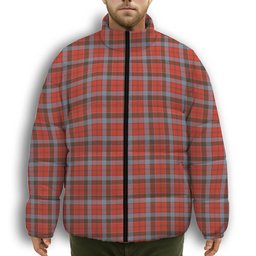 ScotsTee Shop Scottish Robertson Weathered Premium Tartan Collar Down Jacket Winter White Duck Down Plaid