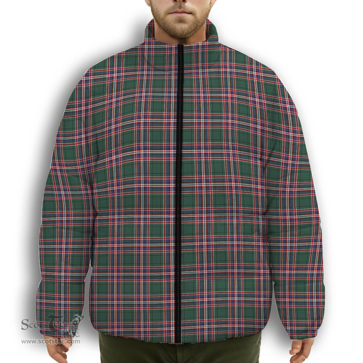 ScotsTee Shop Scottish MacFarlane Hunting Modern Premium Tartan Collar Down Jacket Winter White Duck Down Plaid