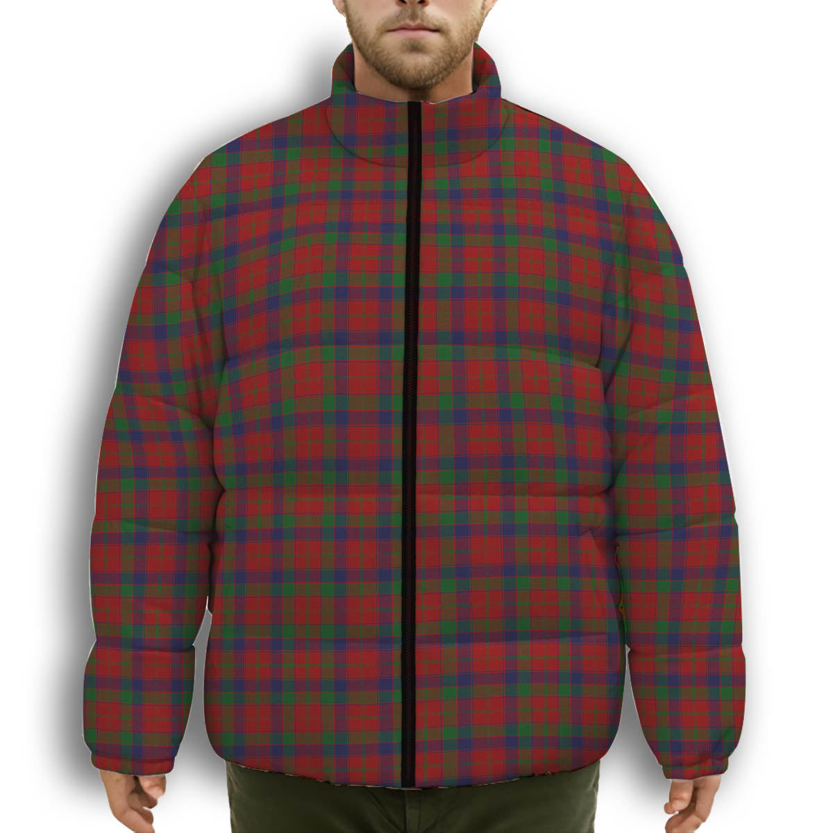 ScotsTee Shop Scottish Robertson Premium Tartan Collar Down Jacket Winter White Duck Down Plaid