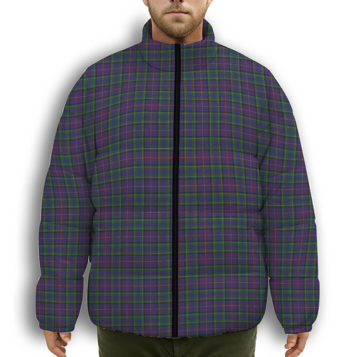 ScotsTee Shop Scottish Rankin 2 Premium Tartan Collar Down Jacket Winter White Duck Down Plaid