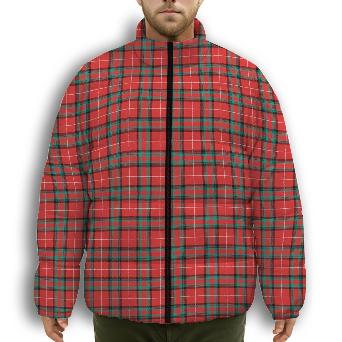 ScotsTee Shop Scottish Stuart of Bute SC Premium Tartan Collar Down Jacket Winter White Duck Down Plaid