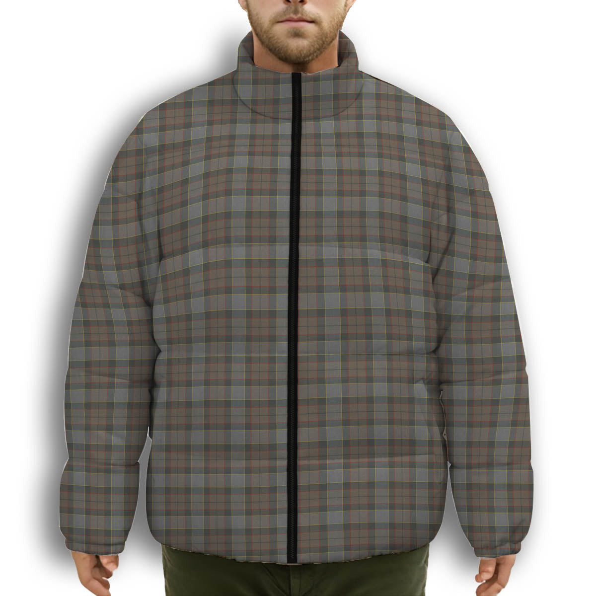 ScotsTee Shop Scottish Outlander Fraser Premium Tartan Collar Down Jacket Winter White Duck Down Plaid