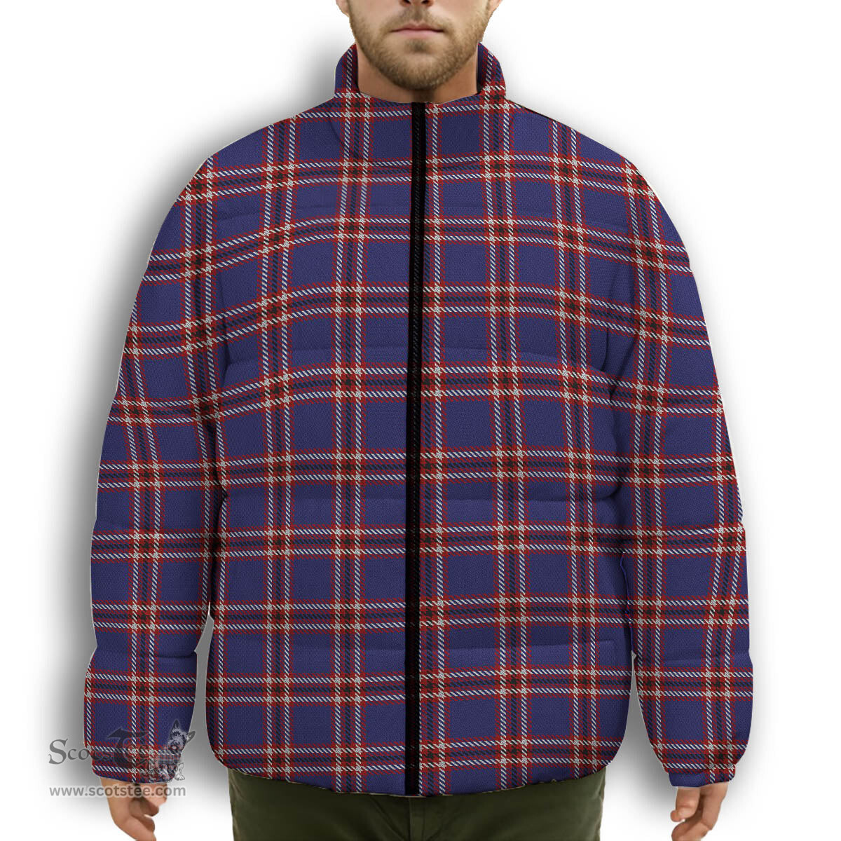 ScotsTee Shop Scottish Laing of Archiestown Premium Tartan Collar Down Jacket Winter White Duck Down Plaid