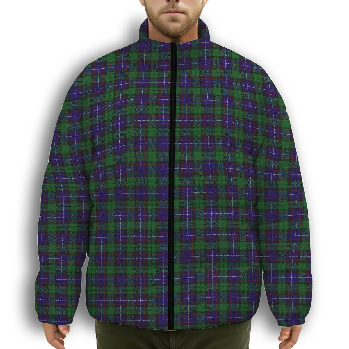 ScotsTee Shop Scottish Mitchell Premium Tartan Collar Down Jacket Winter White Duck Down Plaid