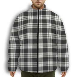 ScotsTee Shop Scottish MacFarlane Black White Premium Tartan Collar Down Jacket Winter White Duck Down Plaid