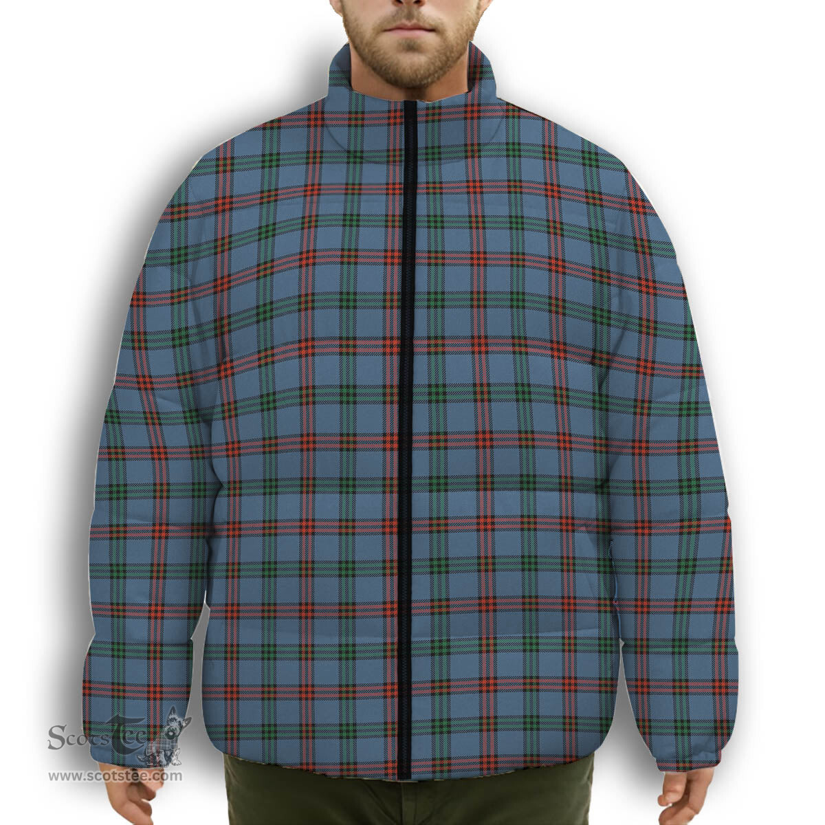 ScotsTee Shop Scottish Montgomery of Ayrshire Ancient Premium Tartan Collar Down Jacket Winter White Duck Down Plaid