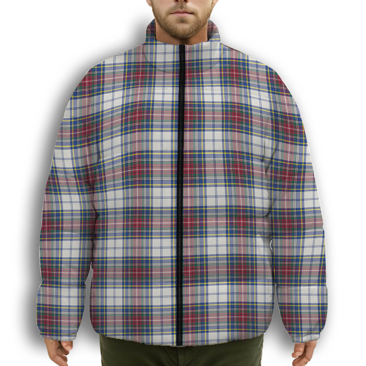 ScotsTee Shop Scottish McBeth Dress Modern Premium Tartan Collar Down Jacket Winter White Duck Down Plaid