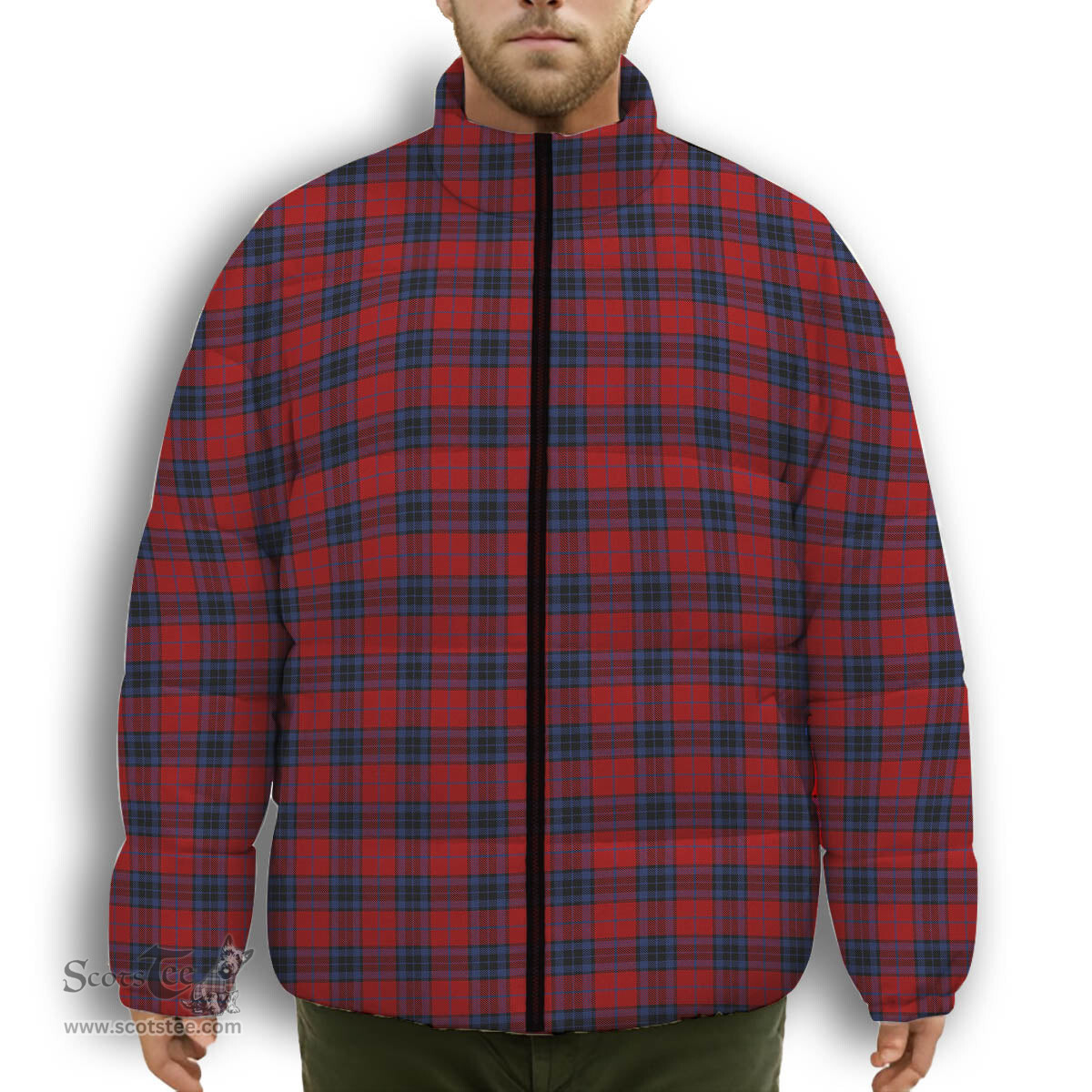 ScotsTee Shop Scottish Thompson Bonner Premium Tartan Collar Down Jacket Winter White Duck Down Plaid