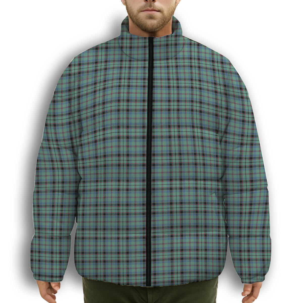 ScotsTee Shop Scottish Stevenson Ancient Premium Tartan Collar Down Jacket Winter White Duck Down Plaid