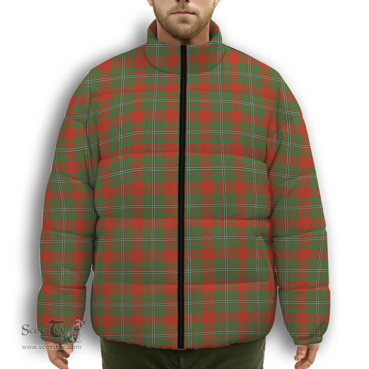 ScotsTee Shop Scottish Strang Ancient Premium Tartan Collar Down Jacket Winter White Duck Down Plaid