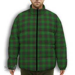 ScotsTee Shop Scottish Kinnear Premium Tartan Collar Down Jacket Winter White Duck Down Plaid