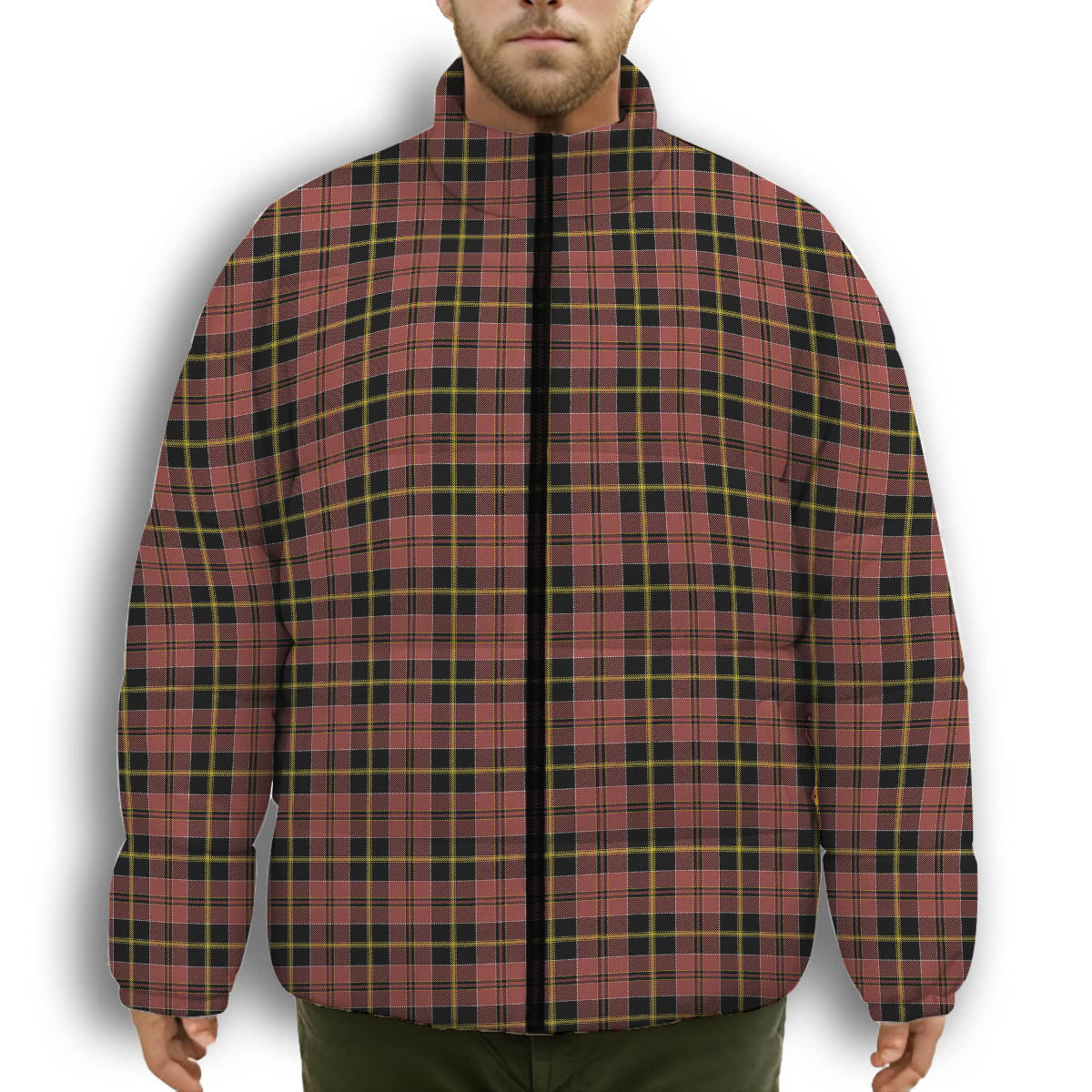 ScotsTee Shop Scottish McAlister of Skye Ancient Premium Tartan Collar Down Jacket Winter White Duck Down Plaid