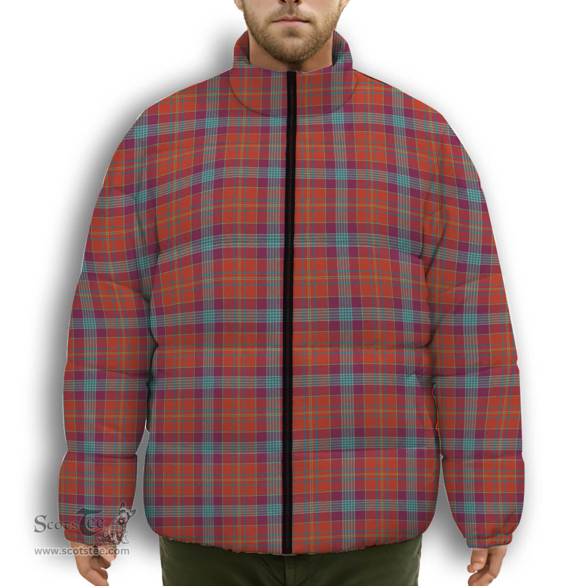 ScotsTee Shop Scottish Pitcairn Heritage Ancient Premium Tartan Collar Down Jacket Winter White Duck Down Plaid