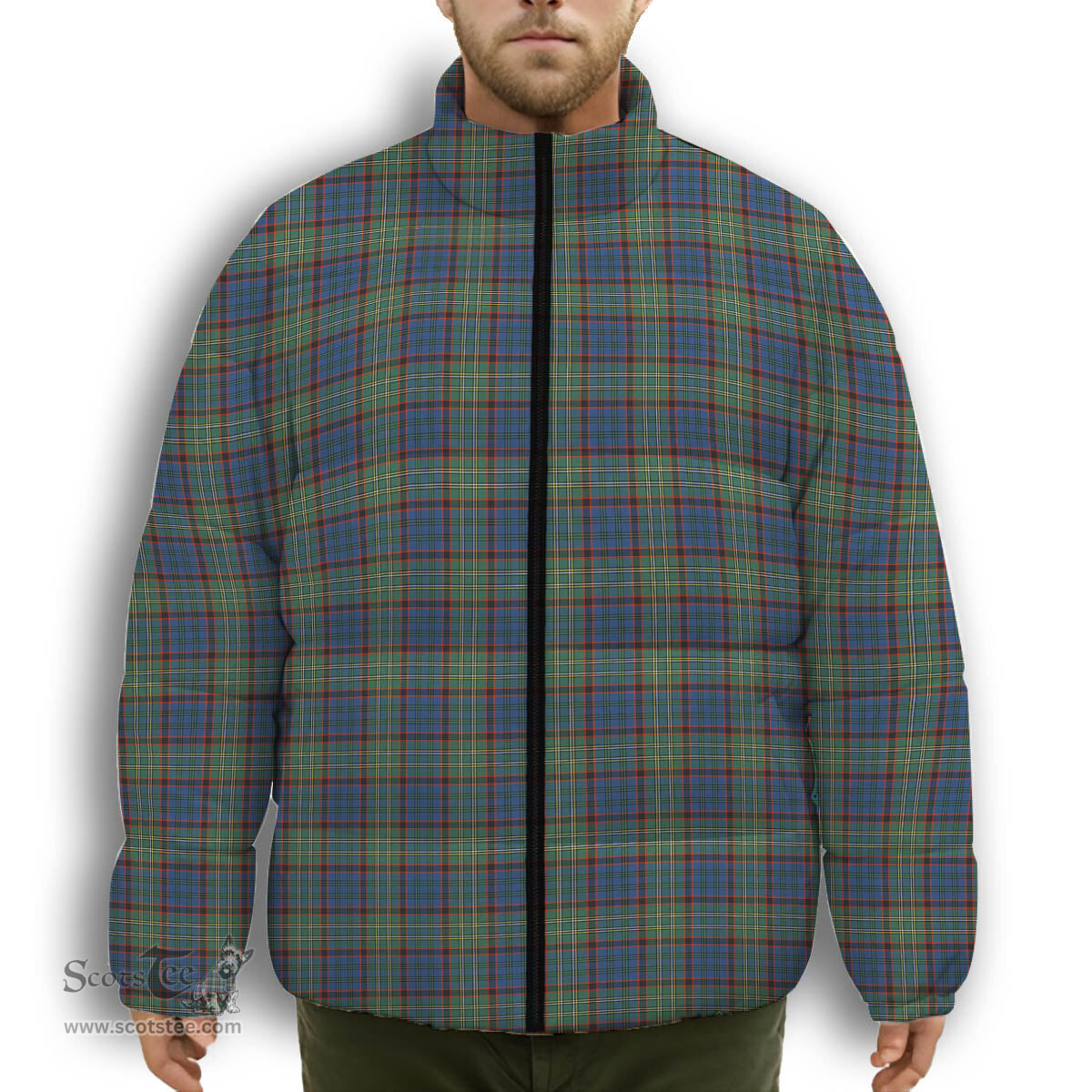 ScotsTee Shop Scottish Nicolson Hunting Ancient Premium Tartan Collar Down Jacket Winter White Duck Down Plaid