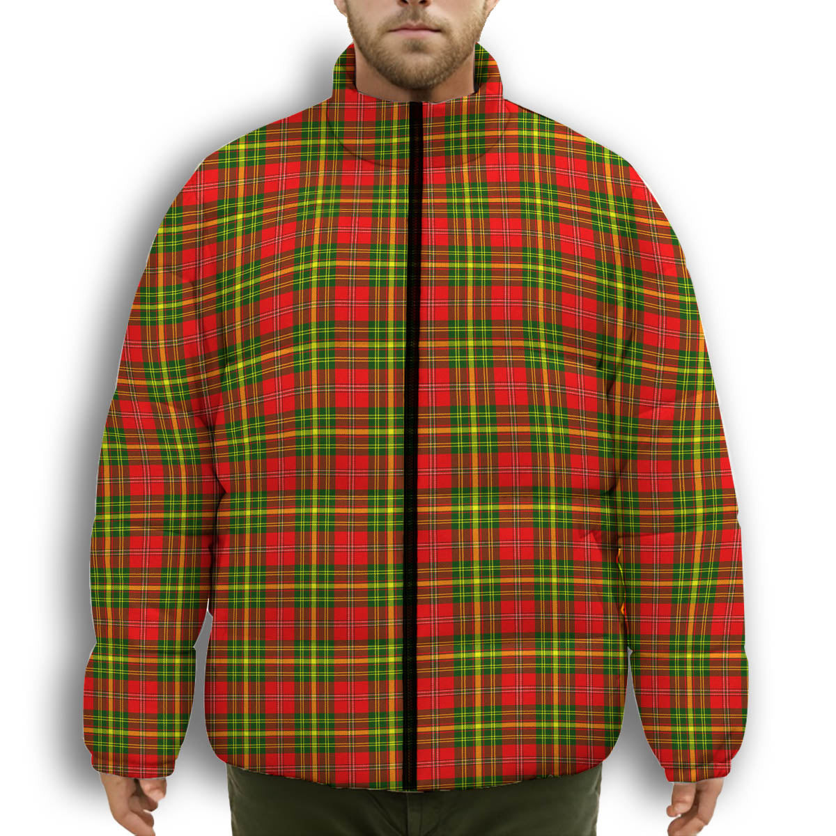 ScotsTee Shop Scottish Leask SC Premium Tartan Collar Down Jacket Winter White Duck Down Plaid