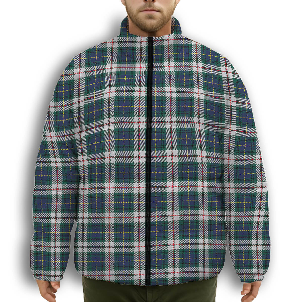 ScotsTee Shop Scottish MacLeod Of Californian Modern Premium Tartan Collar Down Jacket Winter White Duck Down Plaid