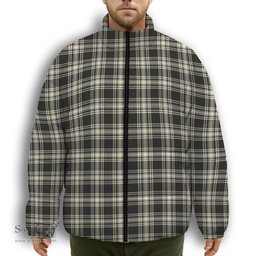 ScotsTee Shop Scottish Menzies Black & White Ancient Premium Tartan Collar Down Jacket Winter White Duck Down Plaid