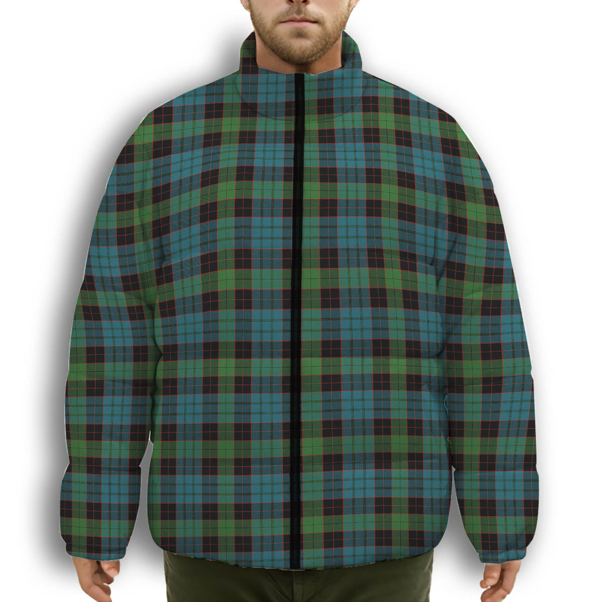 ScotsTee Shop Scottish Stewart Old Ancient Clan Premium Tartan Collar Down Jacket Winter White Duck Down Plaid