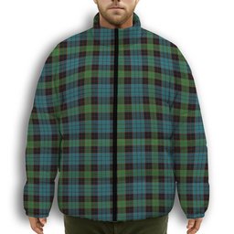 ScotsTee Shop Scottish Stewart Old Ancient Clan Premium Tartan Collar Down Jacket Winter White Duck Down Plaid